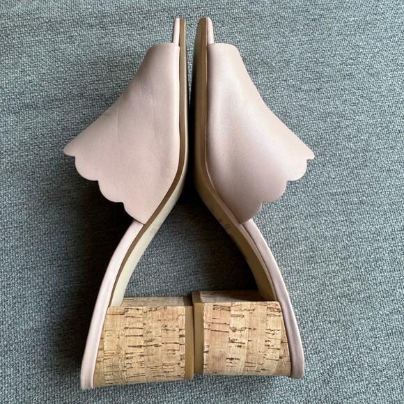 Kate Spade Warren Scalloped Slip On Leather Heels Sandals Pale Pink Sz 6.5 - Picture 7 of 11